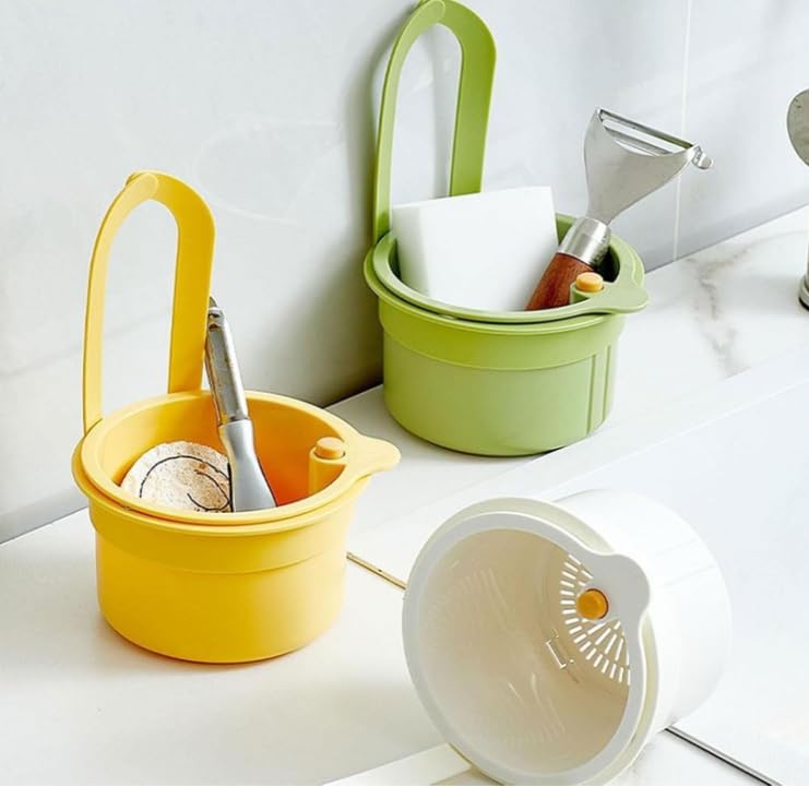 Mciluyaiio New Faucet Hanging Strainer, Plastic Kitchen Sink Drainer Basket, Hanging Fruit Strainer on Faucet, Kitchen Utensil Storage Rack, Fine Mesh