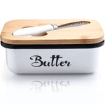 Butter dish with wooden lid for 250g butter with multifunctional butter knife