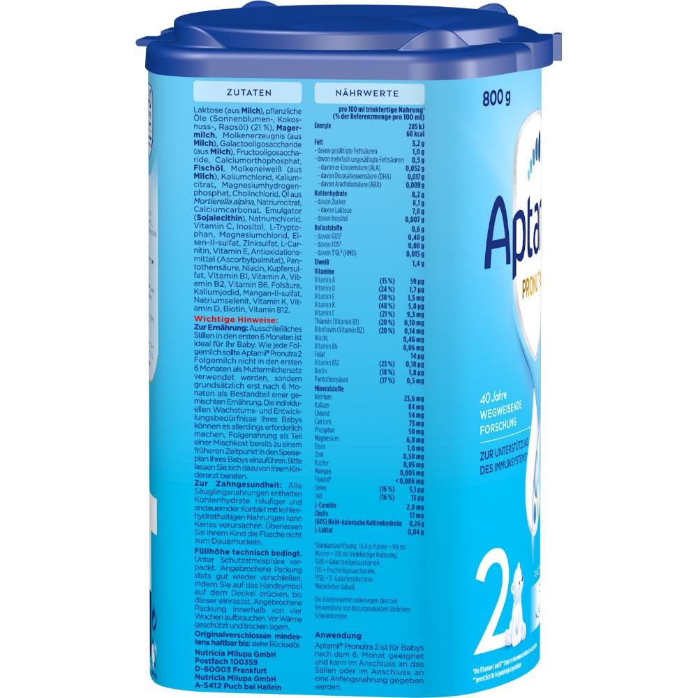 Aptamil Pronutra 2 Follow-on Milk after 6 months, With DHA & ARA, Lactose-free, Palm oil-free (1 x 800g)