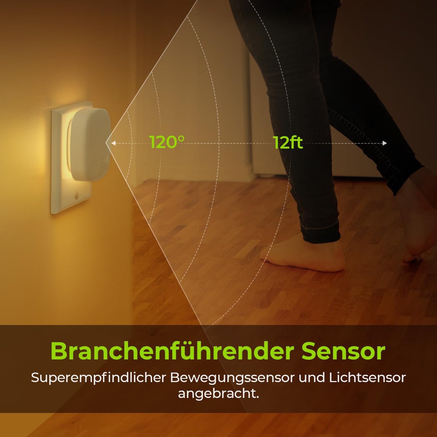 AUVON LED Night Light Set of 2 (Warm White): Motion Sensor & Twilight Sensor