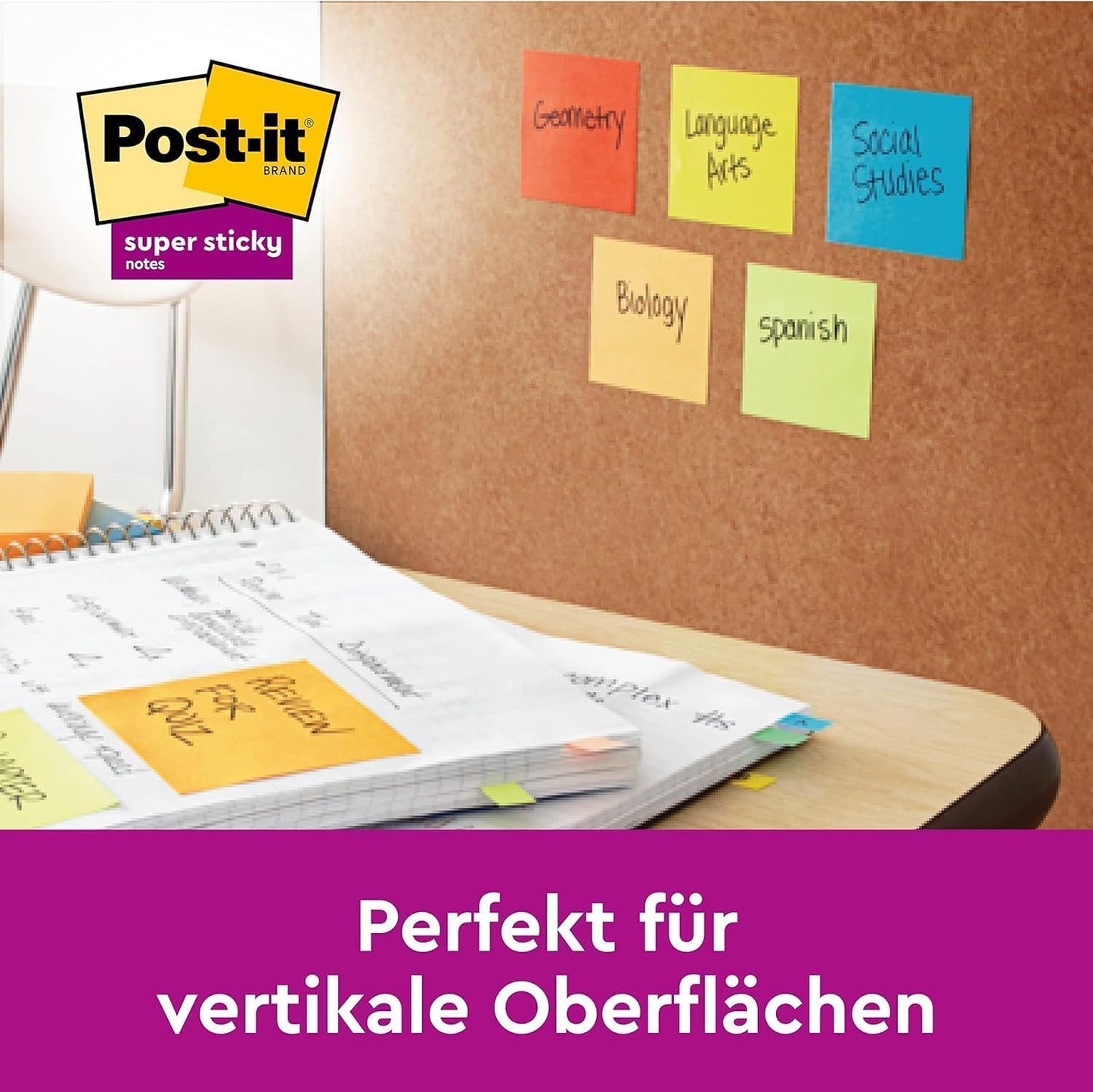 Post-it 'Super Sticky Notes' pack of 6 pads, 90 sheets per pad (76x127mm): Strong adhesive