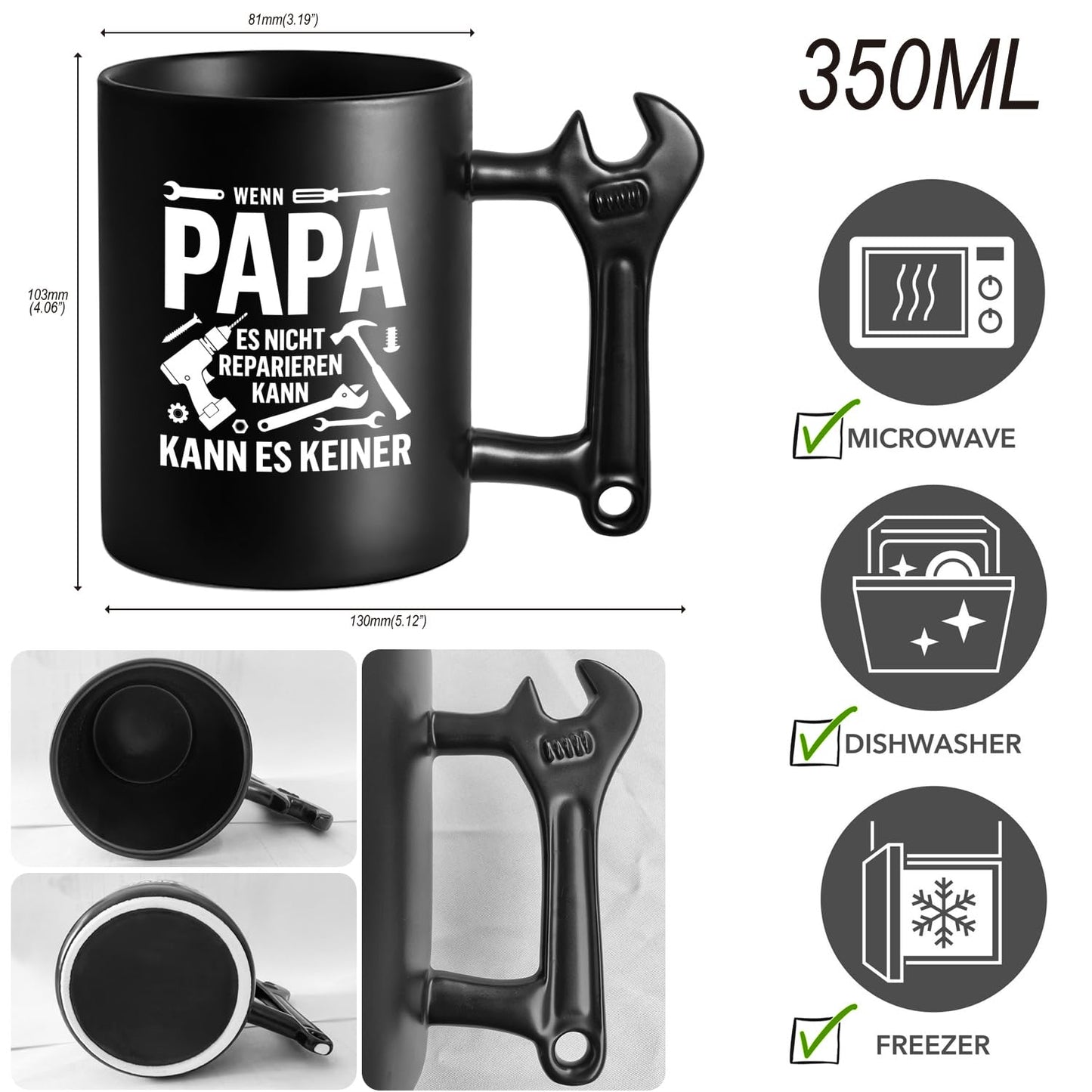 PAPA Keramik Tasse für Vatertag Geschenk mit Schraubenschlüssel Griff