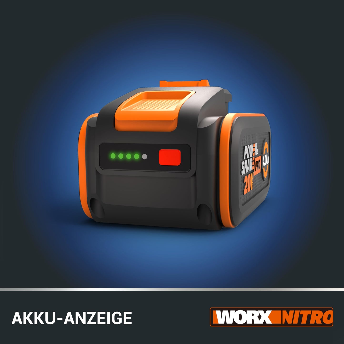 Original WORX WA3644 PowerShare Pro battery 20V (4.0 Ah Li-Ion): Rechargeable with LED display, suitable for all WORX devices