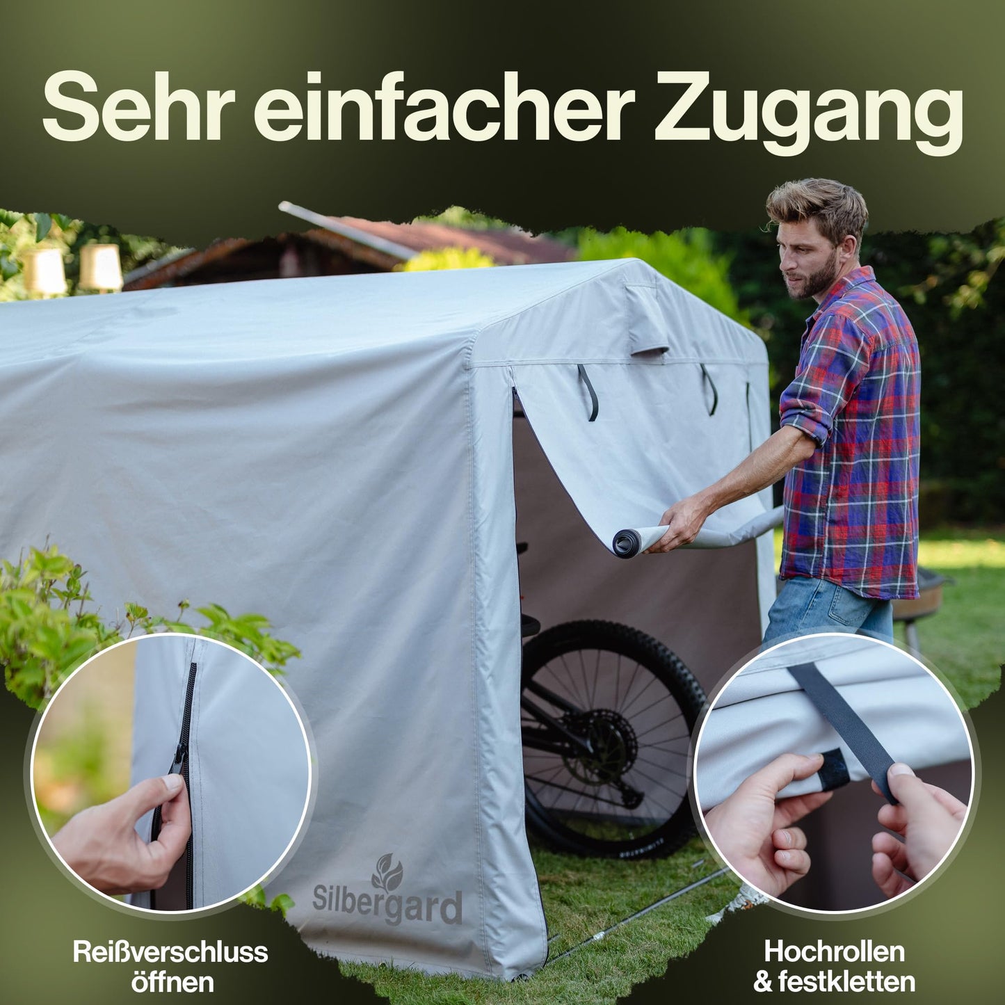 Silbergard bicycle garage with extra depth for e-bikes: weatherproof & tear-resistant