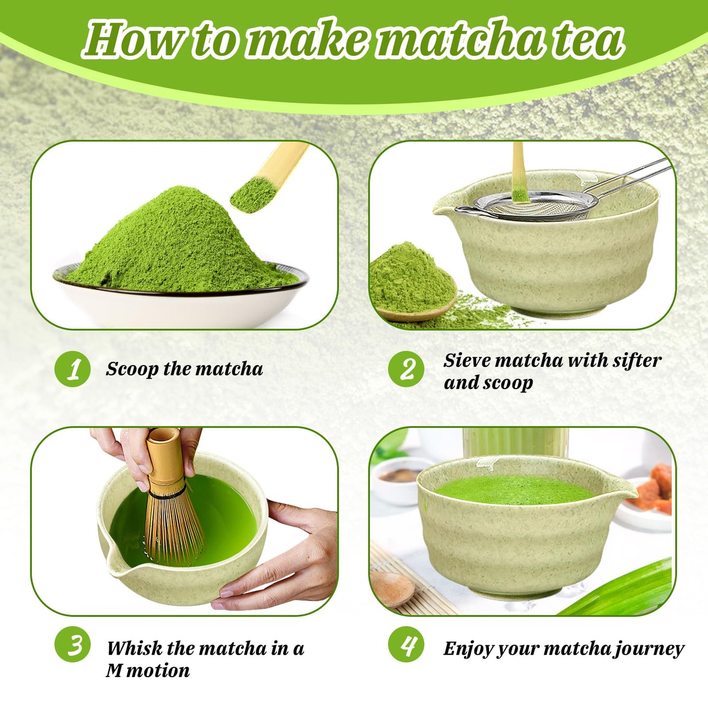 Matcha set, Japanisches Tee-Set, Matcha-Schale, Schaufel, Sieb, Matcha-Besenhalter, Matcha-Besenständer, Matcha-Tee-Set (Hellgrün)