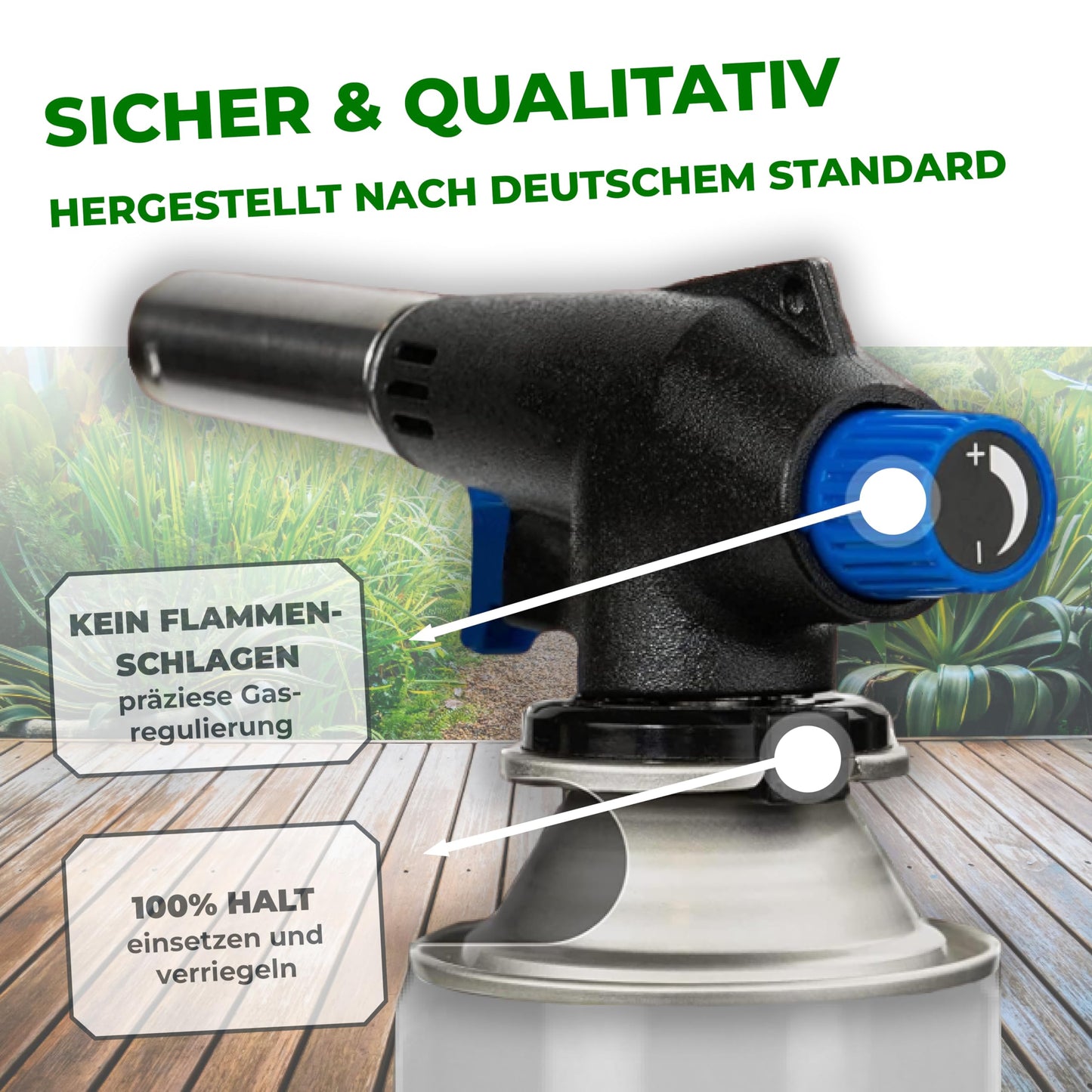 STAHLMANN® gas burner with cartridge (8x227g): flambé burner max. 1300°C temperature