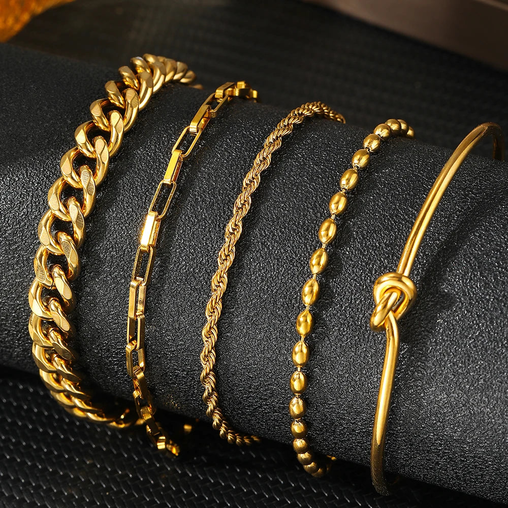 Modisches Edelstahl-Armband-Set | Luxuriöses Schmuckgeschenk für Damen