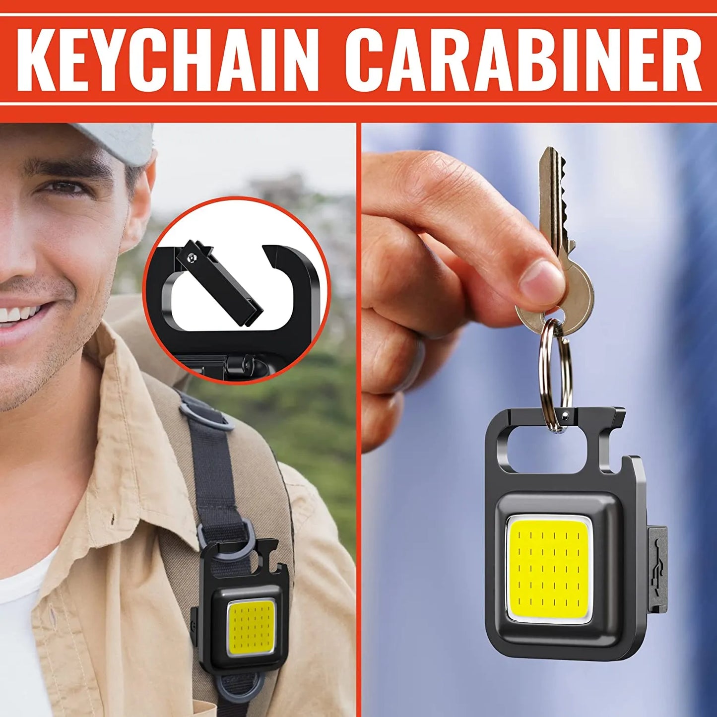 Porte-clés COB LED | 3 modes d'éclairage, pliable, rechargeable