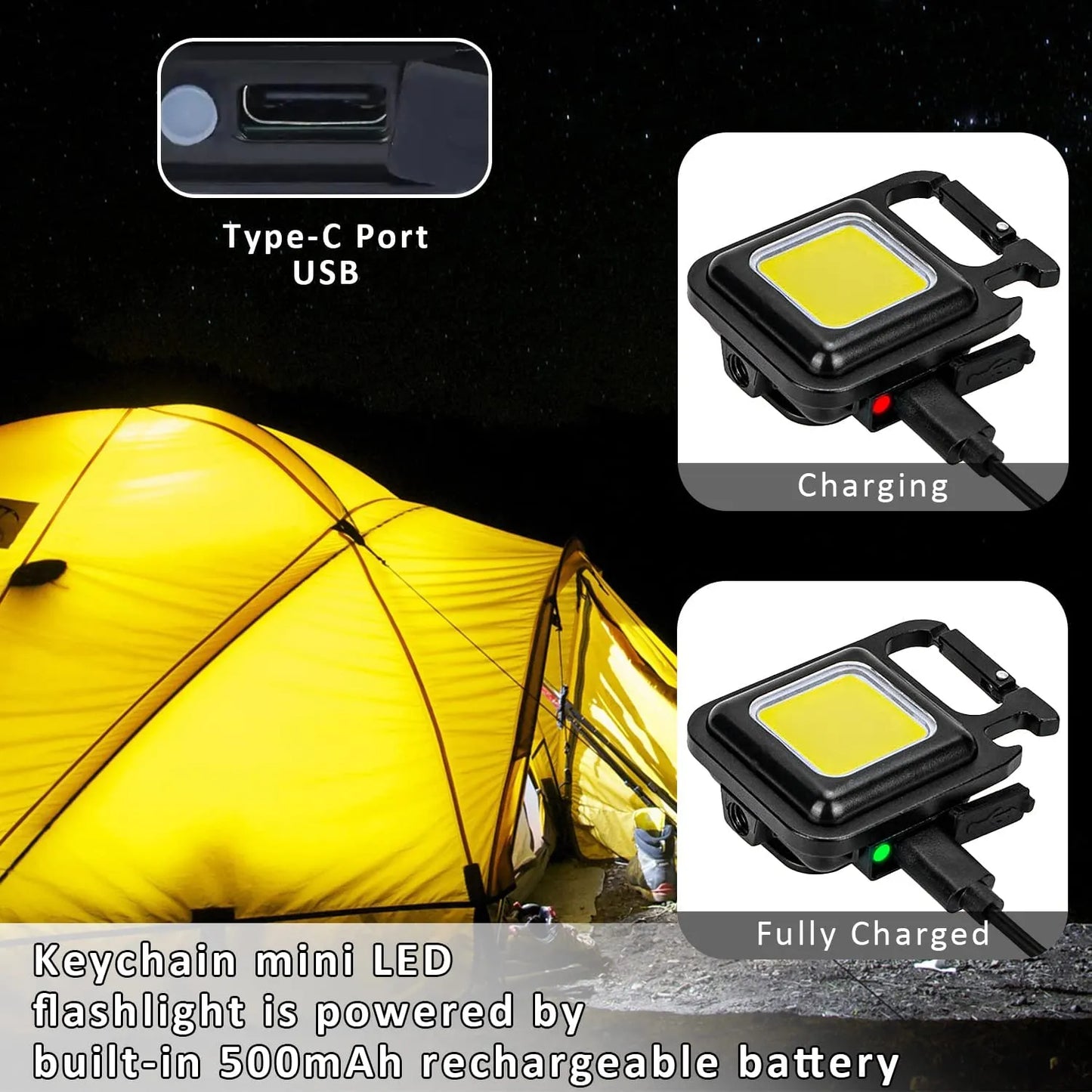 Porte-clés COB LED | 3 modes d'éclairage, pliable, rechargeable