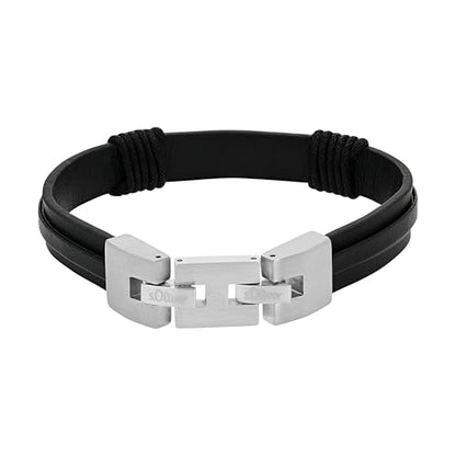 s.Oliver 'Infinity' leather-stainless steel bracelet for men in black (length: 20-21.5 cm)