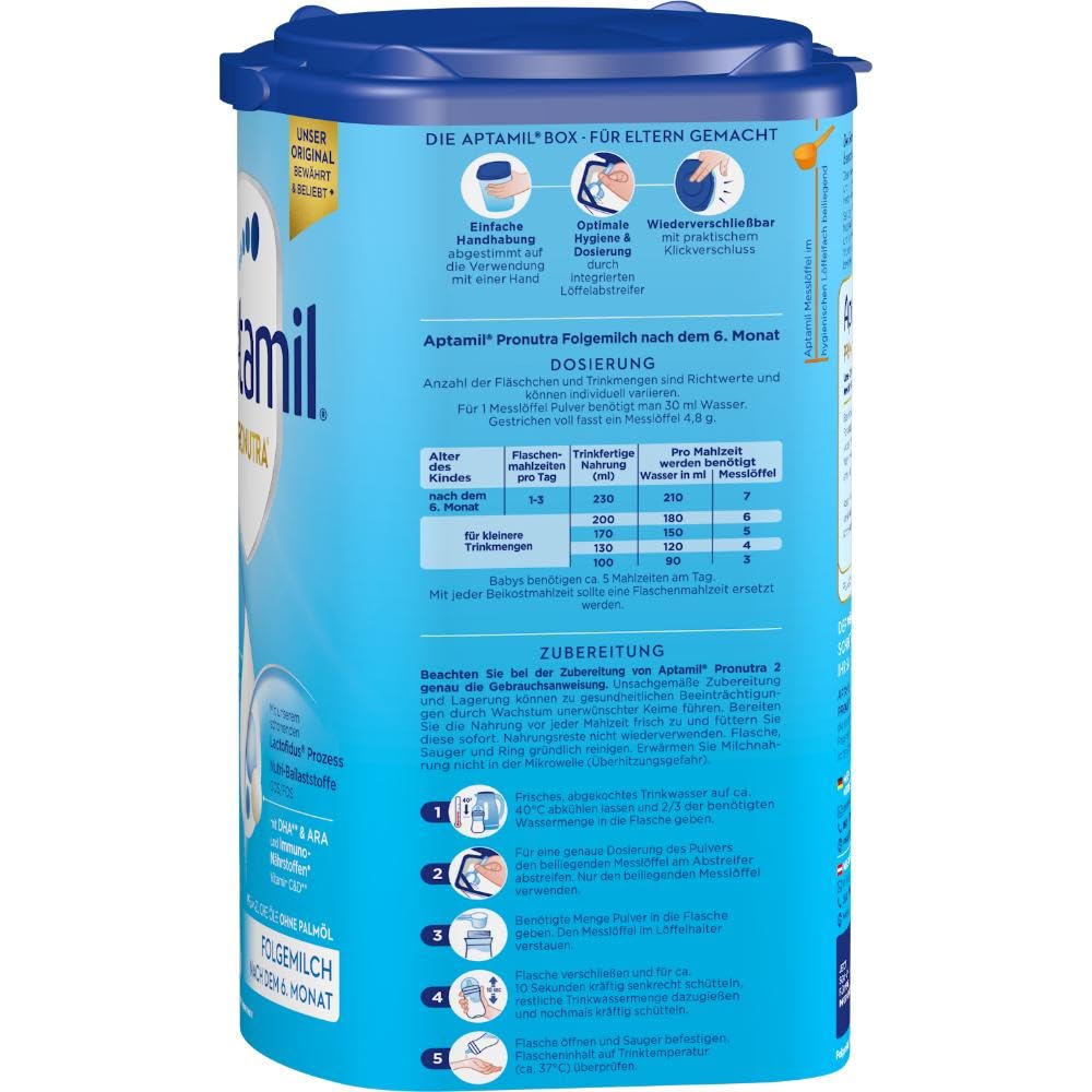 Aptamil Pronutra 2 Follow-on Milk after 6 months, With DHA &amp; ARA, Lactose-free, Palm oil-free (1 x 800g)