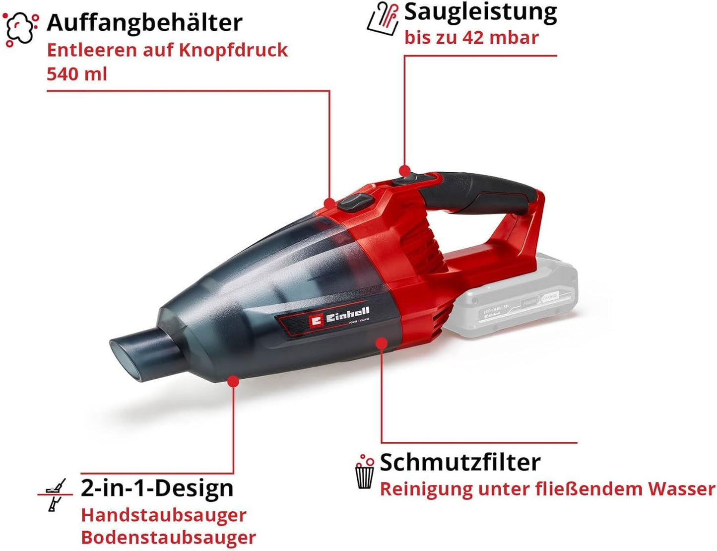 Einhell Cordless Handheld Vacuum Cleaner (TE-VC 18) Li-Solo Power X-Change without battery and charger