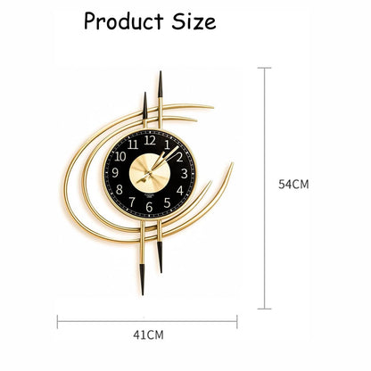 Große Moderne Dekorative-Wanduhr (54cm) ohne Tickgeräusche in Gold-Schwarz Design
