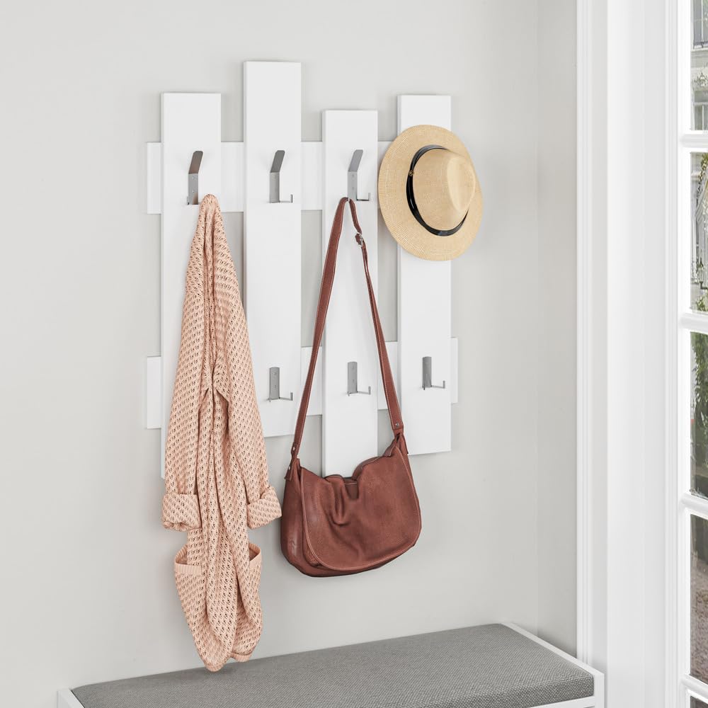 Wall-mounted coat rack (81x64cm) with 8 hooks for hallway, bedroom &amp; office | Invisible fastening system
