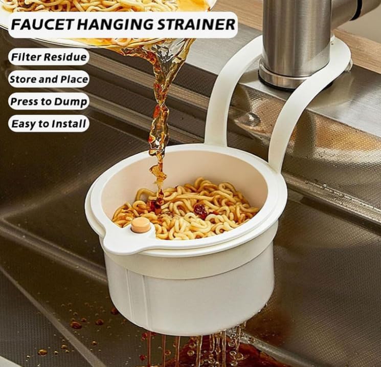 Mciluyaiio New Faucet Hanging Strainer, Plastic Kitchen Sink Drainer Basket, Hanging Fruit Strainer on Faucet, Kitchen Utensil Storage Rack, Fine Mesh