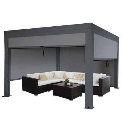 Pergola (HWC-L46) Garden slatted gazebo with side wall roller blind (3x4m): Stormproof, aluminum frame