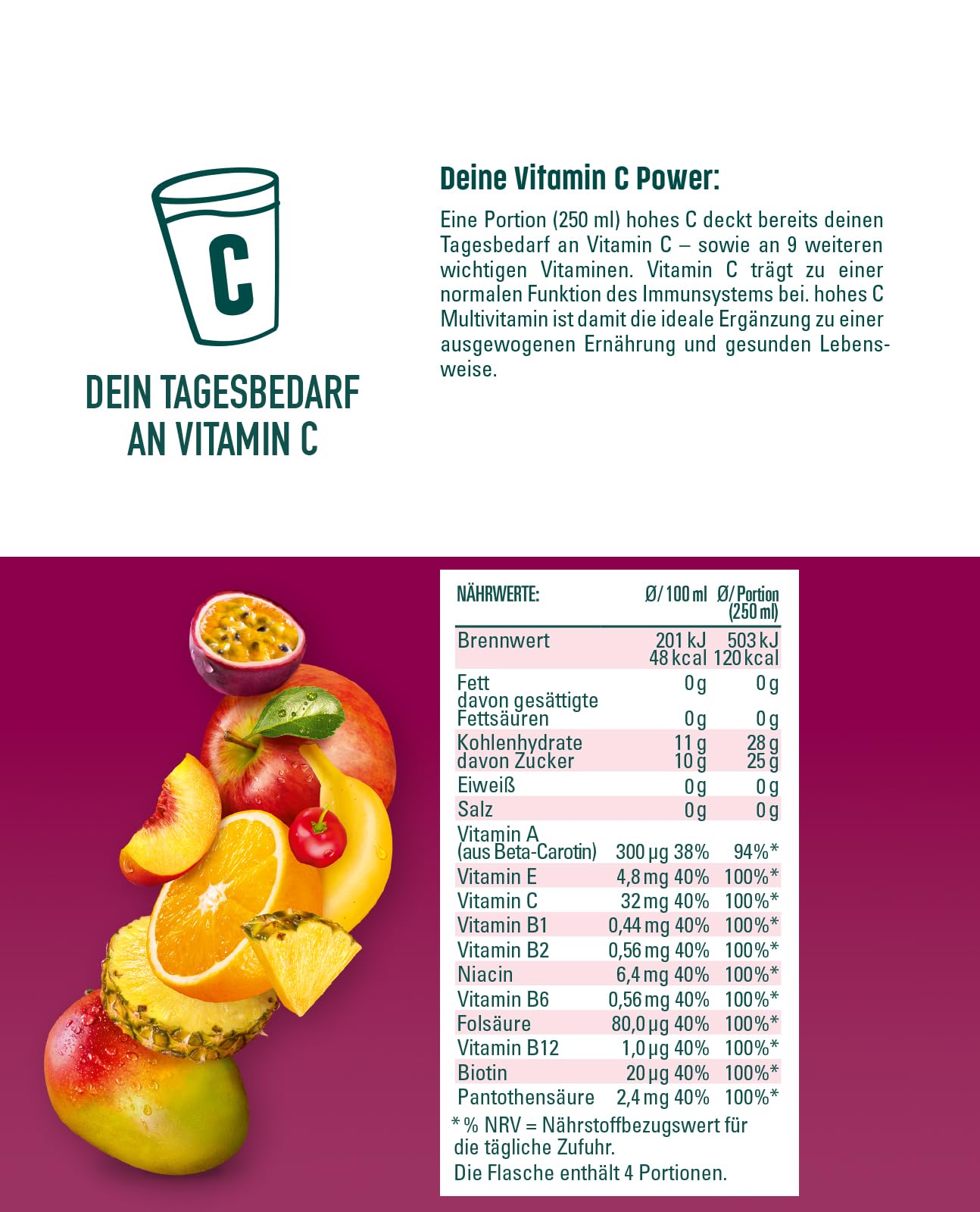 Hohes C Multivitamin (6x 1 Liter): 100% juice, vegan with recycled PET