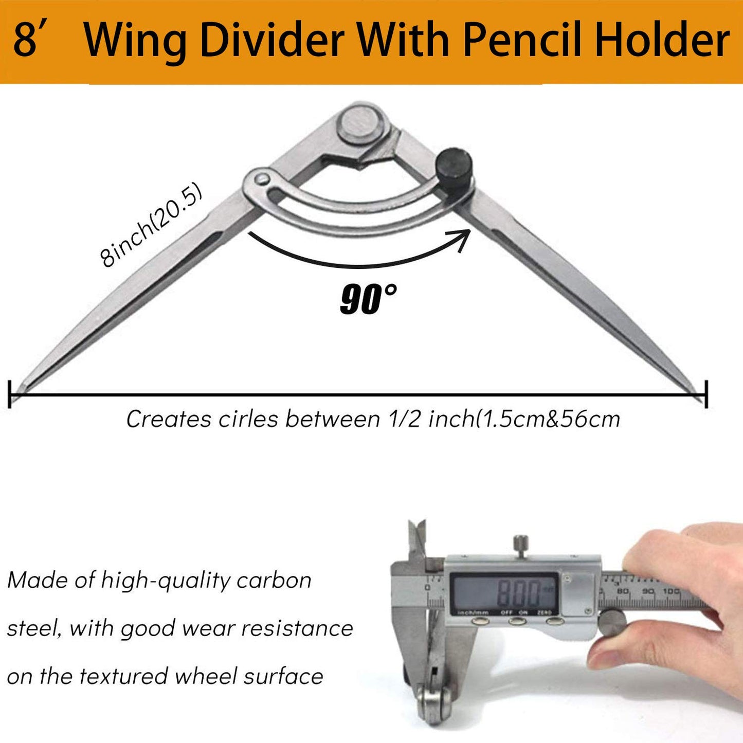 Compass with pencil holder for drawing circles (20cm) for metalworking &amp; leatherworking