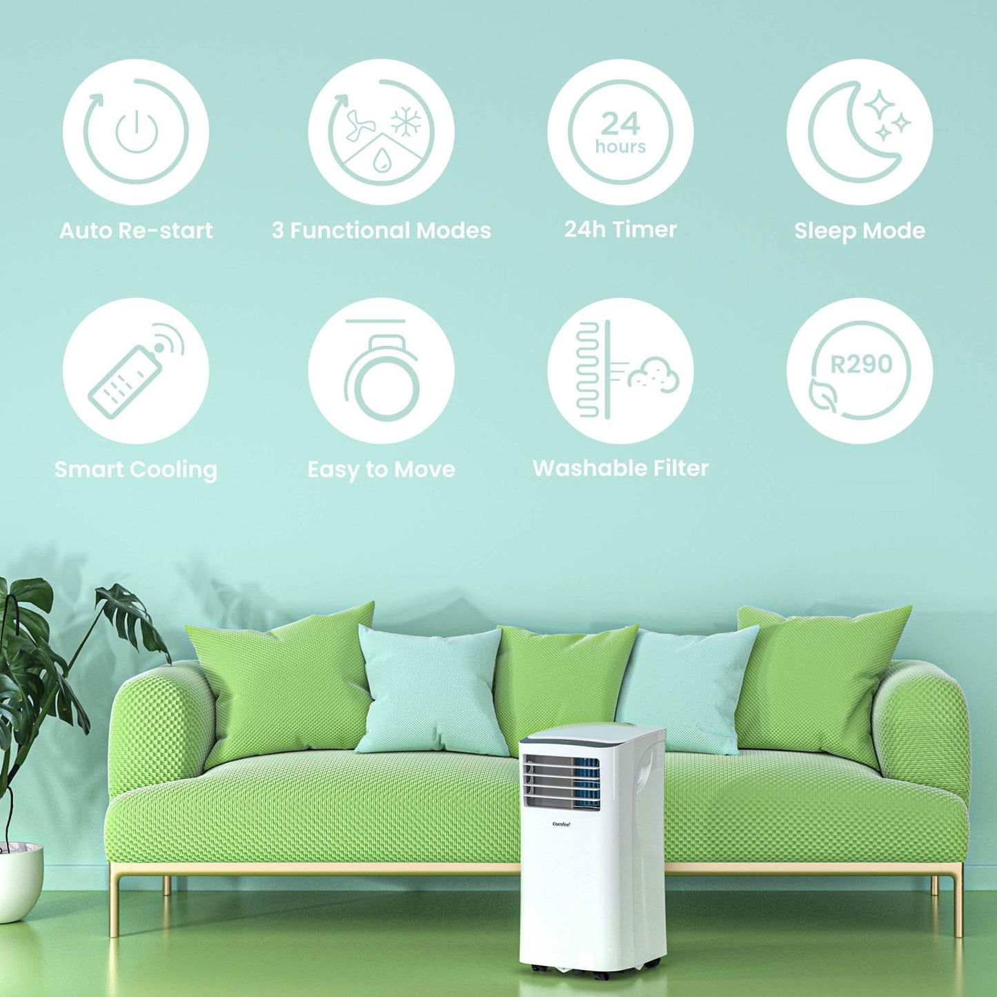 Comfee 3-in-1 Portable Air Conditioner (MPPH-09CRN7) with Exhaust Hose: 9000 BTU - 2.6kW