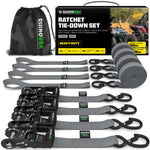 Rhino USA Ratchet Tie Down Straps (4-pack): 2000kg Tensile Strength in Gray