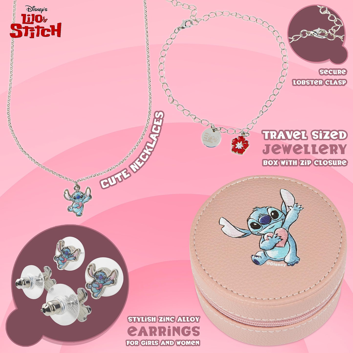 Disney Lilo &amp; Stitch Jewelry Set: Mickey &amp; Minnie Mouse Bracelet, Necklace, Jewelry Box