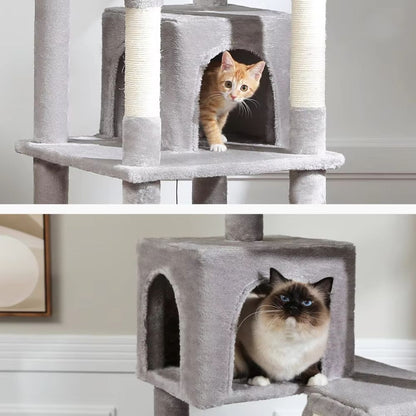 Katzen-Kratzbaum (180cm) mit Sisalstämmen, Höhlen, Plattformen und Hängematte