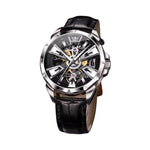Montre mécanique automatique Tourbillon pour homme | Boîtier en acier inoxydable, bracelet en cuir, cadran lumineux, étanche