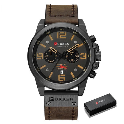 Montre à quartz chronographe de luxe CURREN pour homme avec bracelet en cuir