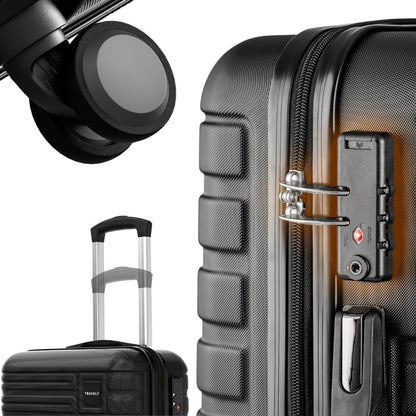 TRAVELY polycarbonate suitcase set (3 pieces) with smooth wheels &amp; TSA lock | Black