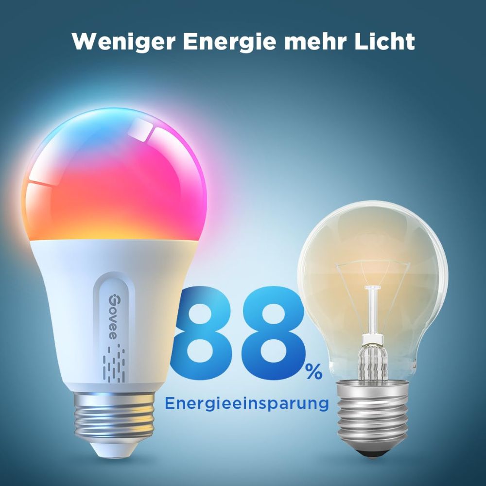 Govee Smart LED Bulb E27 with Wi-Fi: Dimmable, Voice Control (2 Pack)