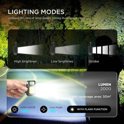 Porte-clés COB LED | 3 modes d'éclairage, pliable, rechargeable