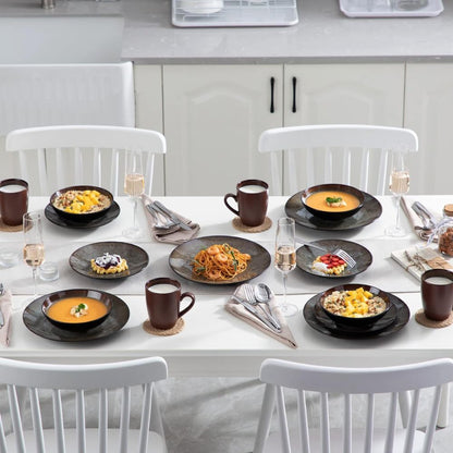 VANCASSO BUBBLE Service de table vintage en céramique 48 pièces | Assiettes, bols et tasses en marron
