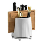 Rotating Knife & Utensil Holder with Integrated Cutting Board Storage | Multifunctional Kitchen Organizer for Cutlery